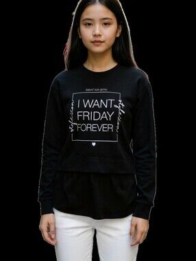 Pepco EU Brand, Girls' Black 'I Want Friday Forever Long Sleeve Top Size 146/152